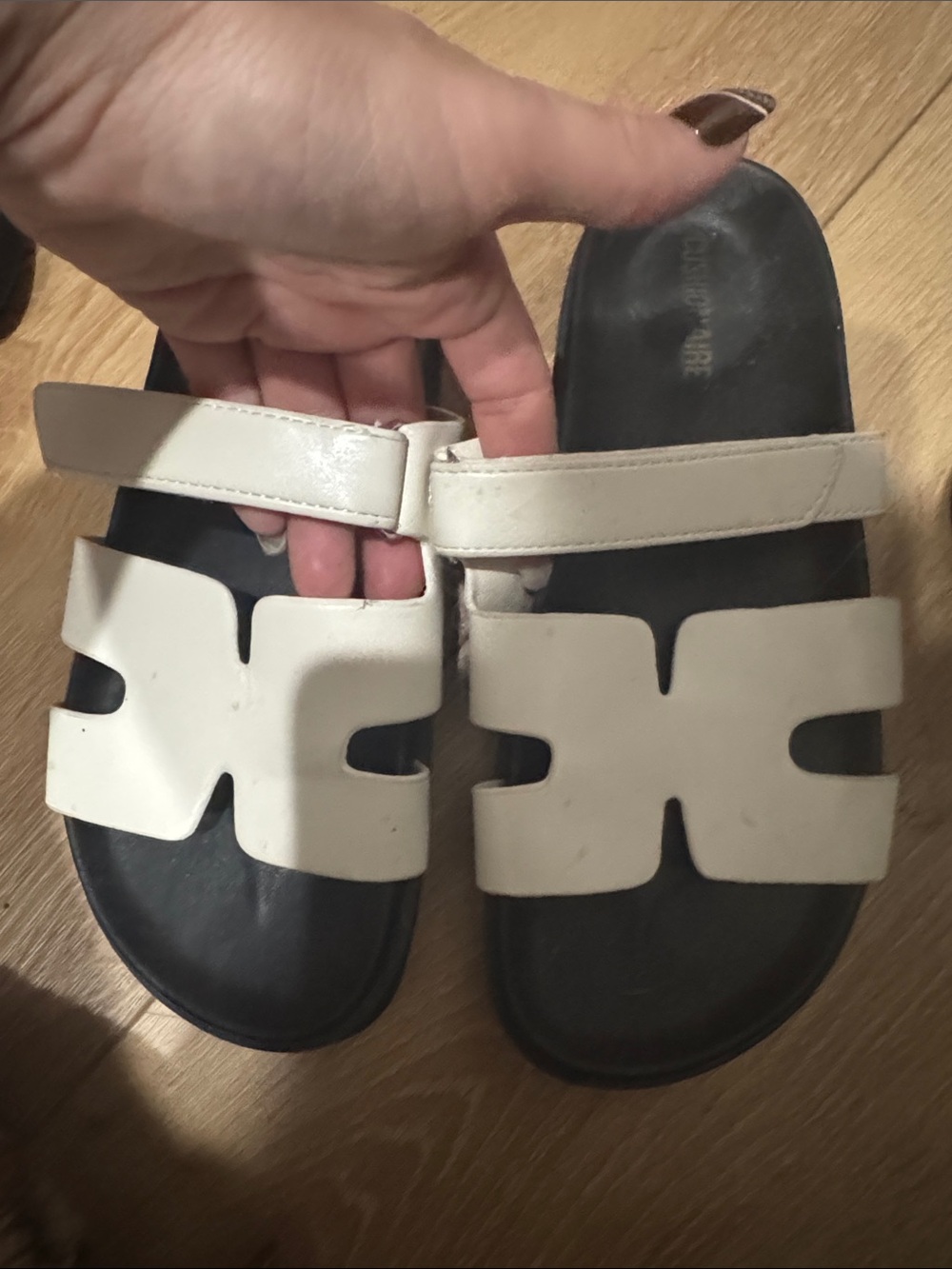 Women's White Slide Sandals with Adjustable Strap